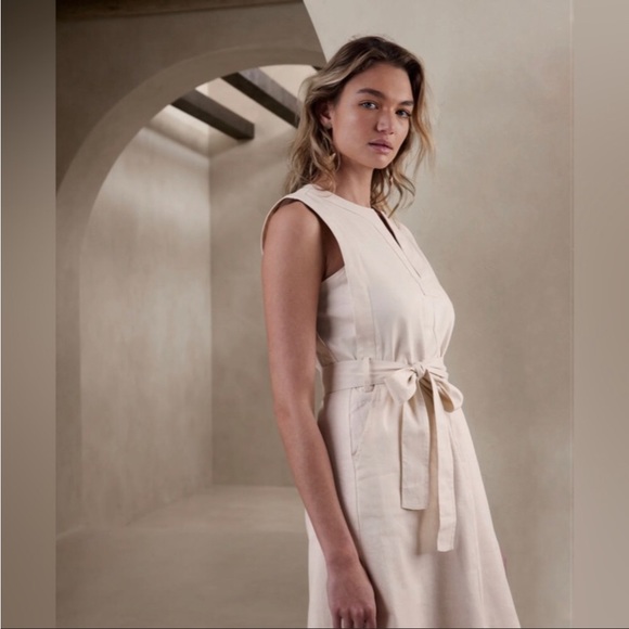 NWT! BANANA REPUBLIC BLACK LINEN-COTTON MIDI SHIFT DRESS - Multiple Sizes - Picture 3 of 4